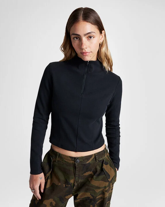 Half-Zip Mock Neck Long Sleeve Top - Image 6